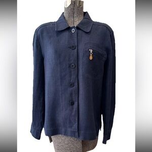 Doncaster navy blue all linen VTG 90s button up lightweight jacket size 12 / USA